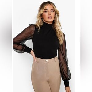 BOOHOO long sleeve, one piece bodysuit with mesh arms, Size 6